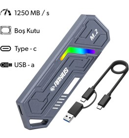 Resim Raxius DK03 Usb-A/type-C Kablolu Rgb 22X80 M.2 Nvme Taşınabilir Harici SSD (Boş Kutu) 