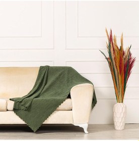 Resim Yeşil Dokuma Kadife Şönil Düz Kumaş Çift Taraflı Koltuk Şalı Örtü 
