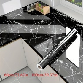 Resim Xuweiwei Siyah Mermer Film Duvar Kağıdı Su Geçirmez Yağ Tutmaz Mutfak Dolap Yıkanevi Yenileme Çıkartması 23.62x39.37inch 