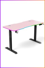 Resim Karr Gaming G-Flex Elektrikli Yükseklik Ayarlı RGB Aydınlatmalı Oyuncu Masası - 140x60 - Pembe 