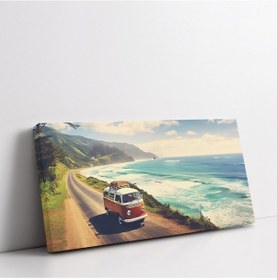Resim Yeşil Çayırlar Ve Otobüs Panoramik Yatay Kanvas Tablo 