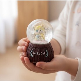 Resim Pilli Işıklı Müzikli Kar Küresi-şanslı Kedi Figürlü Eğlenceli Biblo, Led Aydınlatmalı Kar Küresi 