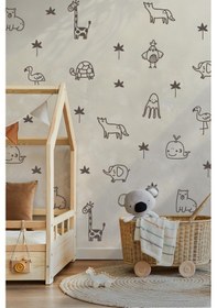 Resim Sevimli Hayvan Figürlerinden Oluşan Duvar Kağıdı Görünümlü Mat Yüzeyli Özel Kesim Sticker Seti Dijital Baskı 