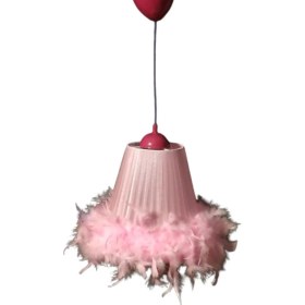 Resim Teknotrust Pembe Tüylü Avize Kız Çocuk Odası Bebek Odası Yatak Odası Avizesi Pembe Plastik Askılı 