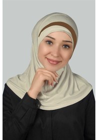 Resim Altobeh Pratik Eşarp Hazır Türban Özel Hilal Detaylı Hijab Krem - Koyu Vizon 
