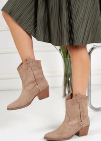 Resim mermaid shoes Kadın Vizon Süet Western Kovboy Çizme 