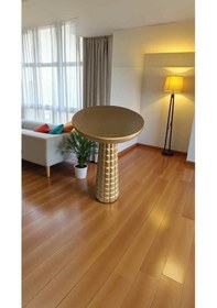 Resim Doğal Ahşap Tekli Yan Sehpa Altın Varak Renk Mantar Sehpa Altın 