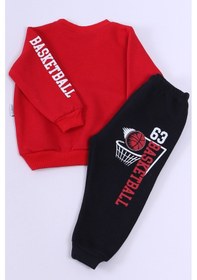 Resim Erkek Bebek 3 İplik Eşofman Takımı Basketbol Baskılı A45 Kırmızı 