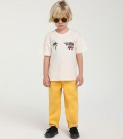 Resim Escabel Erkek Bebek Road Trip Yazılı Pamuklu T-shirt-15620 Ekru 