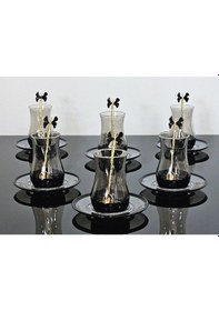 Resim Atabey Home Collection 18 Parça Cam Füme Siyah Eva Çay Seti Siyah Kelebek Çay Kaşikli Çok Renkli 