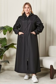 Resim Kadın Büyük Beden Tam Boy Trenç - Siyah / 3XL 