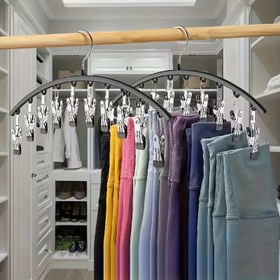 Resim 1 Bükülmüş Askı, Metal Yoga Pantolon Askısı, Dolap Depolama, 10 Çamaşır Çıkartıcısı ile Pantolon saç tokası, 10 Çift Tayt, Alan Tasarrufu Sağlayan Askı, Kauçuk Kaplamalı Dolap Depolama, Yurt ve Yatak Odası Dolap Depolama 