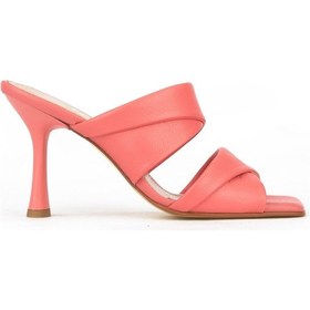 Resim Ziya, Kadın Hakiki Deri Topuklu Terlik 1411003z2433 Mercan Mercan 