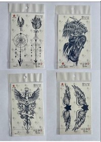 Resim Kanat Ok 3 Hafta Kalıcı 4 Adet Yarı Kalıcı Geçici Dövme Seti 