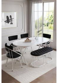 Resim Selenit Mutfak Yemek Masası Takımı- 6 Kişilik Mutfak Masa Sandalye Takımı- Mutfak Masası Takımı Beyaz Düz Beyaz Model 