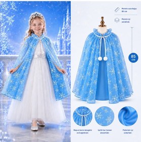 Resim Kar Tanesi Desenli Mavi Elsa Pelerini - Astarlı Frozen Pelerini Csmtex - 15 85 Cm 