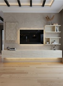 Resim Resital Ledli Duvara Monte Tv Sehpası - Traverten - W6012-8 Traverten 