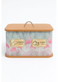 Resim Dekorasyaa 2 Bölmeli Patates Soğanlık - Bambu - Dikdörtgen Flamingo Desen Pembe 