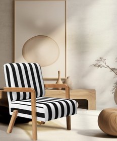 Resim Zem Bahama Bohem Ahşap Berjer, Siyah/Beyaz Çizgili 