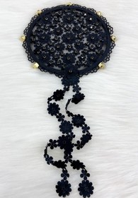 Resim ZEYMERADE Siyah Çiçekli Parlak Taşlı Gelin Tefi, Düğün Kına Söz Sünnet Bekarlığa Veda Bride Zilli 25cm, 1 Adet 
