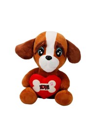Resim Kalpli Köpek Peluş Oyuncak 30 Cm Açık Bej 