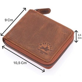 Resim Westpolo Unisex Kağıt Para Ve Bozuk Para Bölmeli Hakiki Eskitme Deri Cüzdan Kartlık - G2 Taba Koyu Taba 