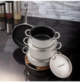 Resim Jumbo Swiss Crystal Krem 7 Parça Tencere Seti Krem 