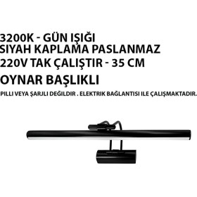 Resim 35 cm Mat Siyah Gün Işığı Banyo Duvar Ayna Tablo Aydınlatması Flüt Aplik Kuğu Aplik Ledli Aplik 