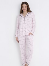 Resim Dofi Kadın Puantiyeli Düğmeli S-XL Pijama Takımı - Pembe - Pembe / MEDIUM 