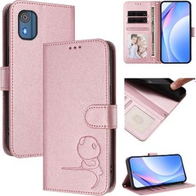Resim Nokia C02 İçin Telefon Kılıfı Çevirme Kapaklı Manyetik Rfıd Engelleme Pu Deri Kartlık Tutucu Kickstand 