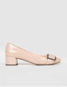 Resim Cabani Hakiki Deri Jurdan Taban Bej Kadın Kalın Topuklu Ayakkabı 