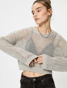 Resim Ajurlu Triko Kazak Bisiklet Yaka Uzun Kollu Simli 