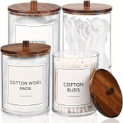 Resim 4 Paket Vintage Tarzı 10 Oz Şeffaf Plastik Apotek Kavanozları Pencere Görünümü ve Ahşap Kapaklarla - Bantlar, Pedler, Budlar, Fırça, Ev Düzenleme için Depolama Kutuları, Sepetler, Kutular ve Ev Düzenleme için Sepetler, Kutular ve Kaplar için Banyo Makyaj Organizatörü Depolama 
