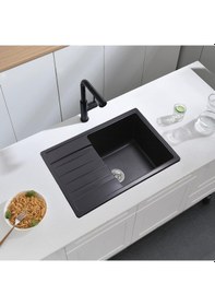 Resim Simpex Tek Göz Damlalıklı Granit Eviye Siyah 86x50cm 