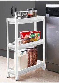 Resim Tekerlekli Raf Ünitesi 3 Katlı Banyo Rafı Mutfak Rafı Servis Sehpası Organizer, Beyaz 