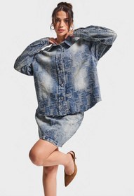 Resim Kadın Kot Rengi 4w5-32 Oversize Özel Kumaş Bol Kesim Tasarım Denim Ceket - Kot Rengi / S/M 