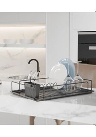 Resim Tek Katlı Mat Siyah Tabaklık Bulaşıklık Tezgah Üstü Bulaşık Kurutmalık Mat Siyah 