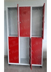 Resim Altılı Soyunma Dolabı (Kırmızı Kapaklı) Gri 