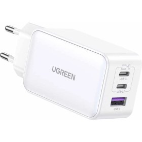 Resim Astera Ugreen 65W USB Type-C Qc 4.0 Pd 3.0 Ganx 3 Portlu Hızlı Şarj Cihazı Beyaz 