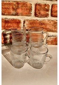 Resim Saplı Su Bardağı - Çay Bardağı - Saplı Cam Bardak- 6 Adet Şeffaf 