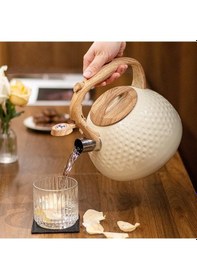 Resim Valkyrie Modern Tasarım Düdüklü Kettle 3l Paslanmaz Çelik Ergonomik Su Isıtıcı Çaydanlık Islıklı Krem 