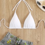Resim Moda ve Seksi Çift Taraflı Naylon Düz Renk Yüksek Esnek ve Rahat Bağcıklı Kadın Bikini Üstü 