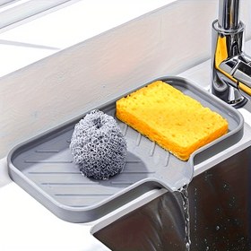 Resim Silikon Mutfak Lavabo Organizer Tepsisi, 1adet, Gıda İletişimli Olmayan Sabun ve süngerlik, Su Geçirmez Mutfak Depolama Aksesuarı 
