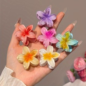Resim 6 ADET / Set Tatlı Frangipani Saç Tokaları: Yarı Toplanmış Saç Modelleri İçin Sevimli Çiçekler - Dantel Detaylı Küçük, Plastik, Köpekbalığı Tokaları 