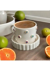 Resim Kabartma Rengarenk Nazar Boncuklu Fincan 