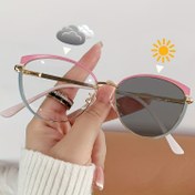 Resim Şık Kadın Kedi Gözü Moda Gözlükleri - Şık Pembe & Altın Renk Blok Metal Çerçeve, Berrak G Lens Geçişli Kedi Gözü Gözlük 