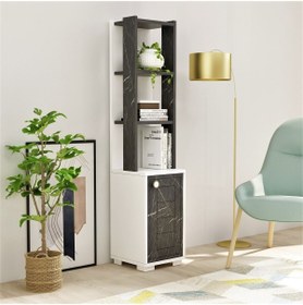 Resim DEMONTE DECOR Kapaklı, 3 Raflı Anka Kitaplık Beyaz-royalmermer 