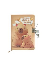 Resim Capybara Hatıra Defteri Günlük Kilitli Defter 80 Yaprak - Sevimli Kahverengi 
