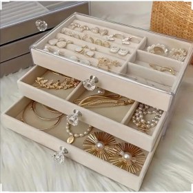Resim MCM Group 3 Çekmeceli Bölmeli Şeffaf Takı Kutusu | Mücevher Saklama Kutusu Krem Renk Seçeneği 