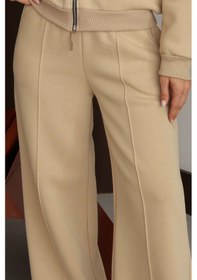 Resim Balenbi 3 İplik İçi Polarlı Yüksek Bel Çımalı Palazzo Eşofman Altı 1144 Bej 